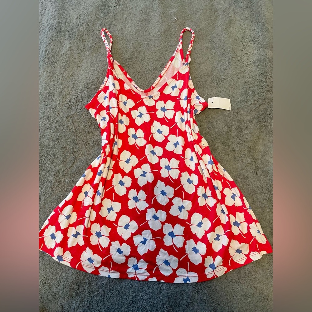LOFT Red and White Floral Dress